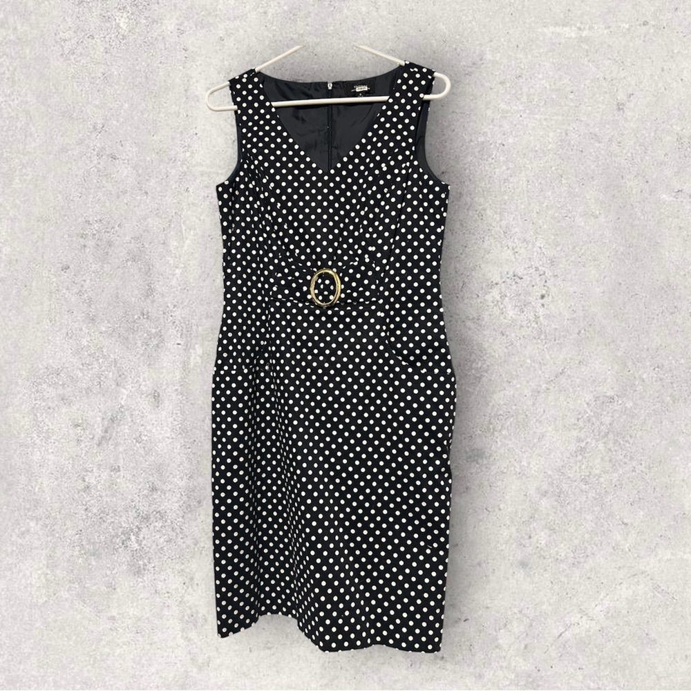 Tahari Polka Dot Sleeveless Sheath Midi Dress Size 8 Career Work